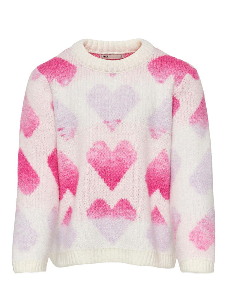 Only Kogaida L/s Heart Pullover Cp Knt Cloud Dancer Pink And Purple H