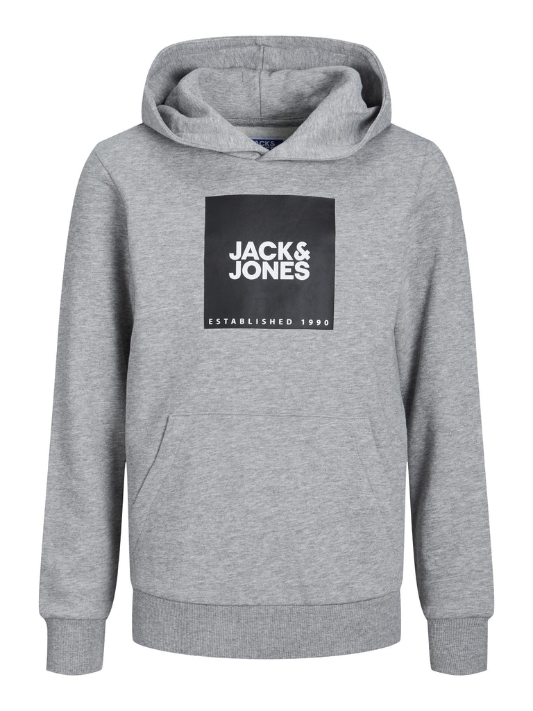 Jack & Jones Jjlock Sweat Hood Jnr Light Grey Melange Big / Black