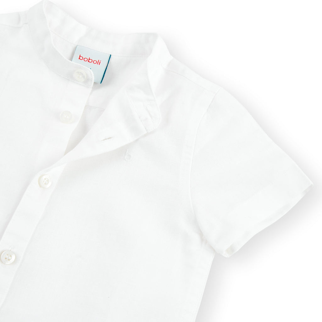 Boboli Camicia Lino Manica Corta Per Bimbo Bianco