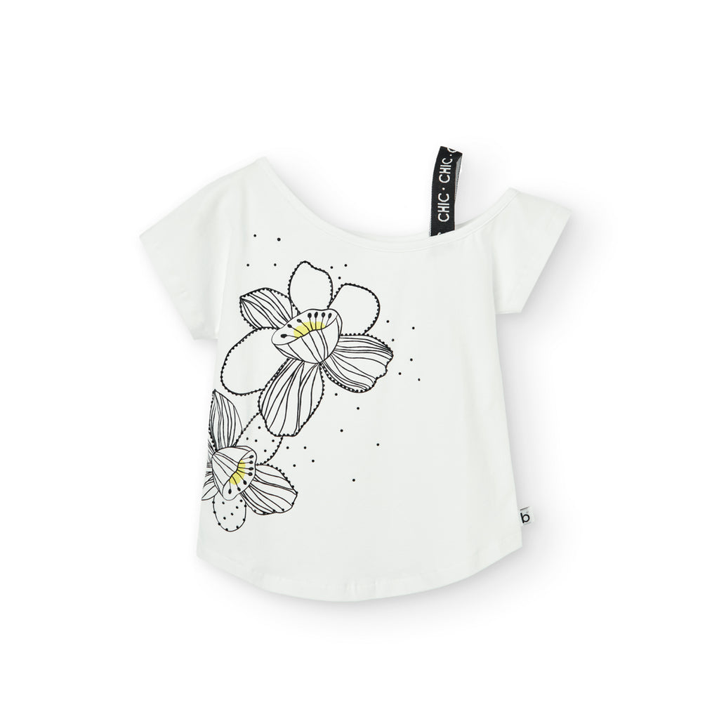 Boboli Maglietta Jersey Elastico "fiori" Per Ragazza Bianco